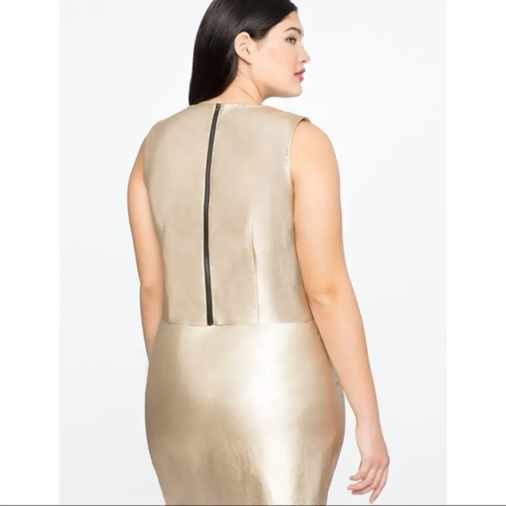 Eloquii Gold Sleeveless Exposed Zipper Back Ruffle Front Blouse Size 22